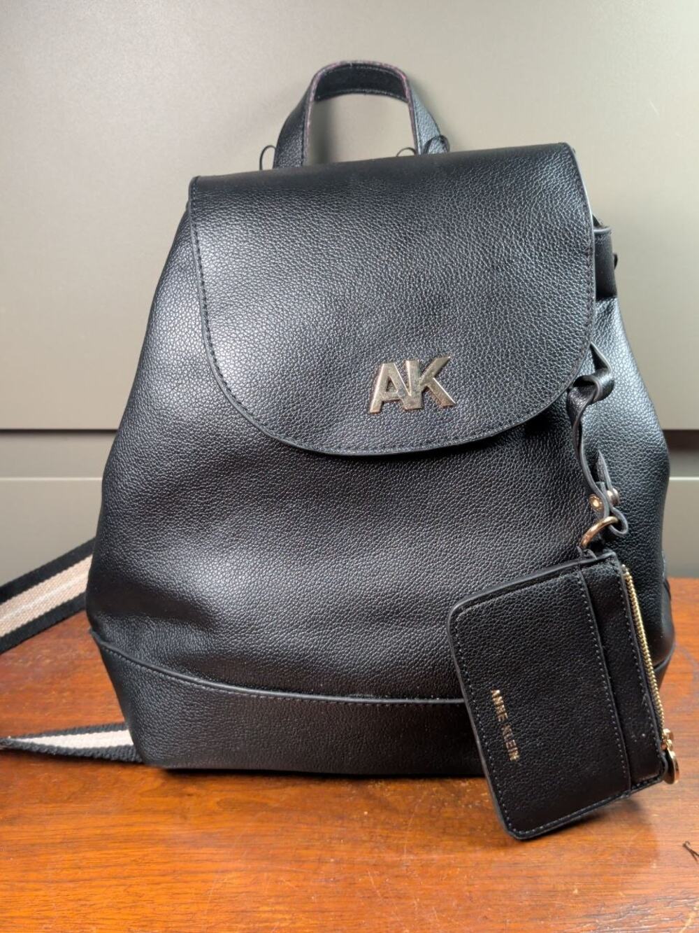 Anne Klein AK Black Faux Leather Backpack Purse Convertible Bag Matching Wallet